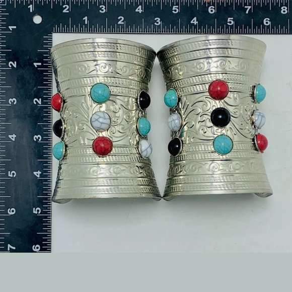 single Boho Cuff Kuchi Cuff Bracelet With Multicolor Stones - Picture 6 of 7